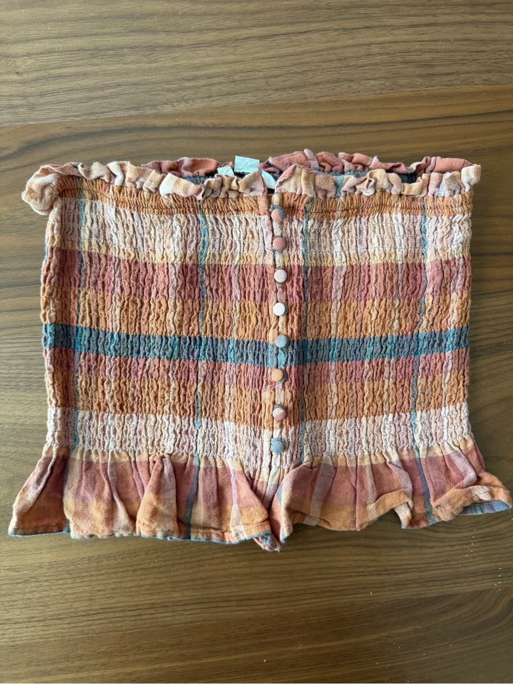 Plaid Smocked Tube top with Ruffle Hem —